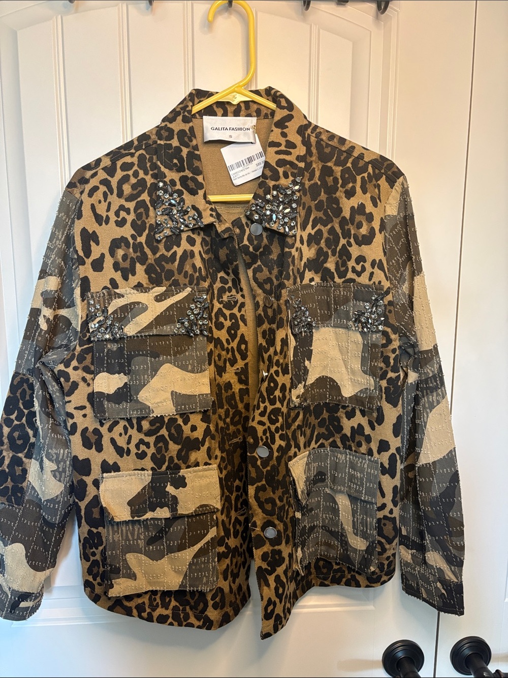 Galita Fashion Leopard & Camo Patchwork Jacket in Tan/Black